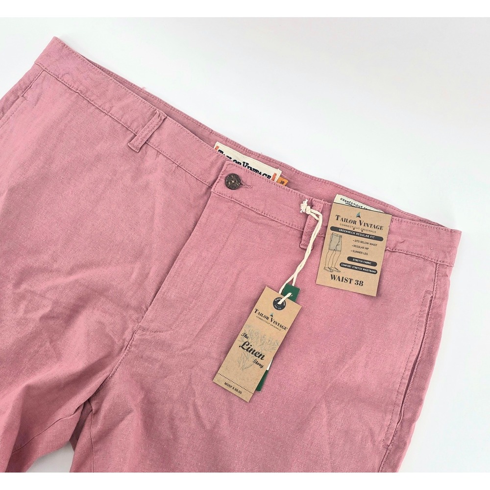 Tailor Vintage Preppy Linen Blend Shorts Size 38 Men's Nantucket Red Greenwich